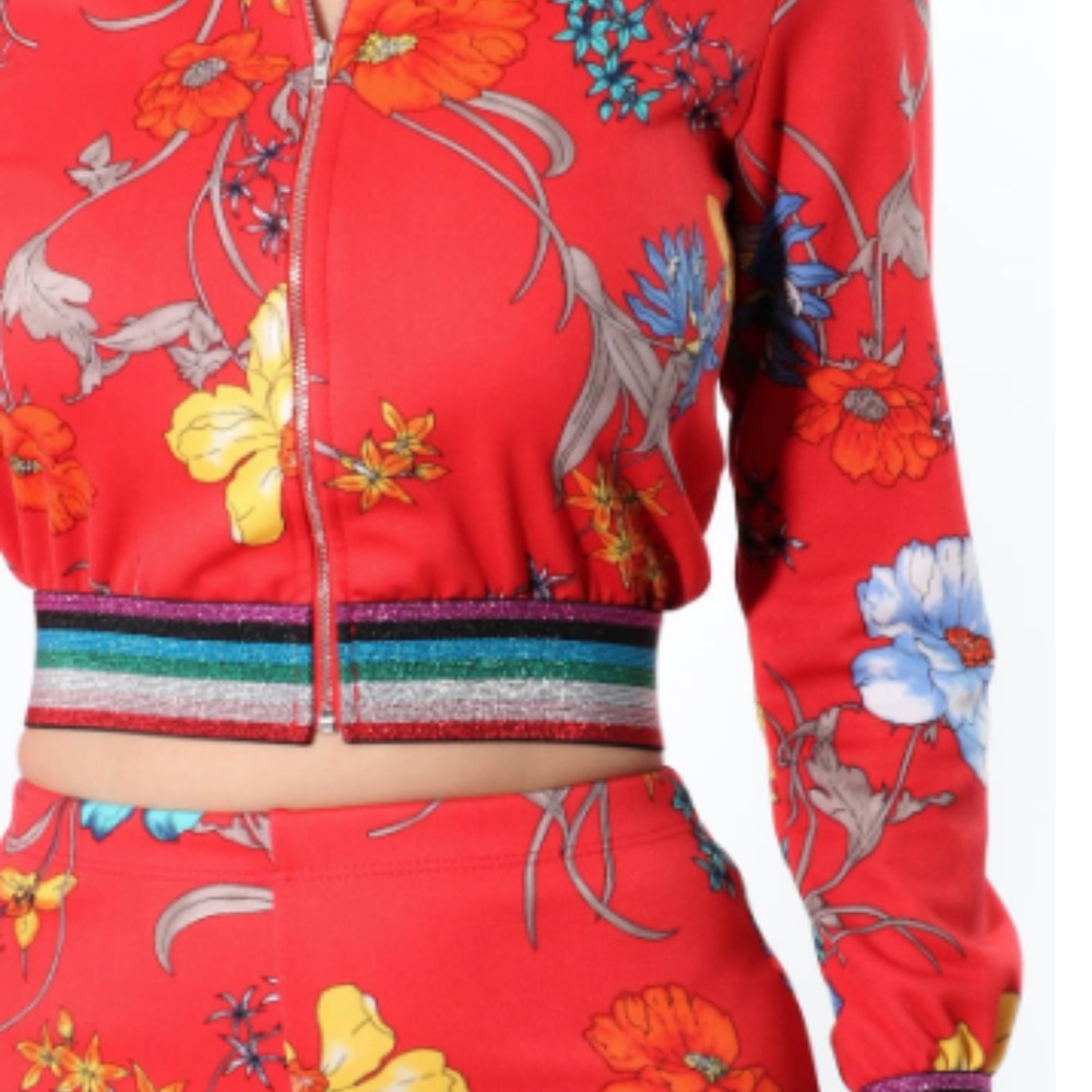 Floral Print Zipper 2Pc Zipper Jacket - Picture 4 of 4